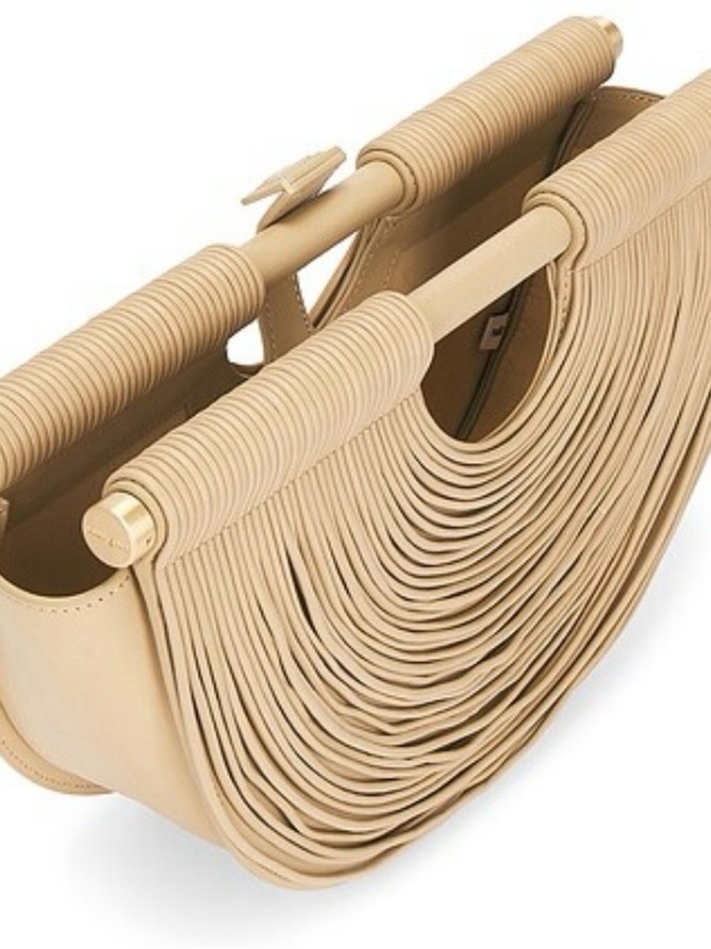 Cult Gaia Lou Bag Beige Fringed Half-Moon Top-Handle Clutch - Picture 3 of 5